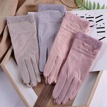 SINPAID 미끄럼방지 여성 운전 여름 자전거 등산 장갑 터치 손가락 여자 봄 가을 리본, 핑크