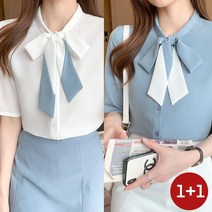 셀럽당 셔츠 여 반팔 리본 상의 여름 오피스룩 셔츠