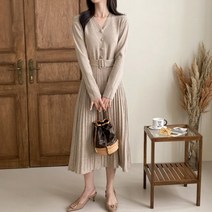 울 니트 플리츠롱원피스 모임룩 하객룩