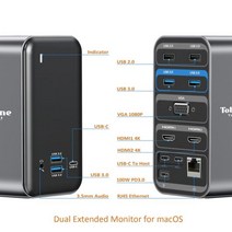 도킹 스테이션 듀얼 4K 모니터 MacBook Pro/Air USB C 허브 2 HDMI PD 3.0 RJ45 3.5mm 오디오 플러그 앤 플레이 포함, 02 UDS09 no power