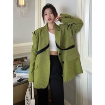 체크 자켓 여성 그린 빅사이즈 긴팔 루즈핏 가을