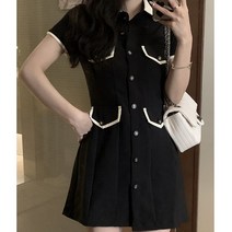 [랜덤플레이] 배색포켓 주름 A라인 미니 원피스