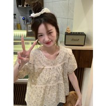 한계의 상큼한 감령 플라워 모티브 레이스 블라우스