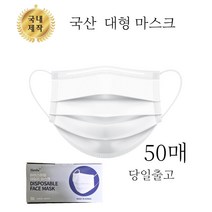 국내산 3중필터 덴탈 마스크 대형 화이트 1개 50매