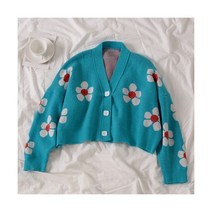 앙고라 크롭 여자 꽈배기 니트 가디건 Preppy 스타일 꽃 카디건 스웨터 여성 브이 넥 느슨한 elegaht 두꺼운 당겨 Femme 인쇄 짧은 캐주얼 코트 46565