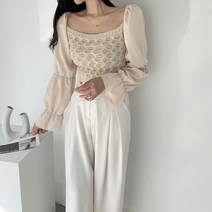 스퀘어 오프숄더 니트 블라우스