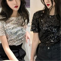 오르난 여성 여름 반팔 티셔츠 빤짝이 스팽글 TZ094