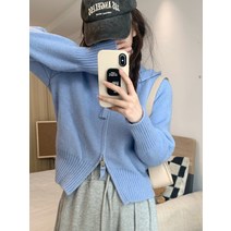 POMTOR POMTOR 여성용 마일드 골지 니트 집업 카라 긴팔 기본핏 가디건 칼라넥 데일리룩