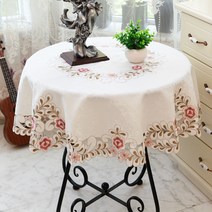 지엘 식탁보 화이트 패브릭 참신한 레이스 작은원형탁자 원형 테이블보 티테이블보 화상방지 심플 모던 가정용, T01-플라워-6732스타일, C09-145*145정방 스타일