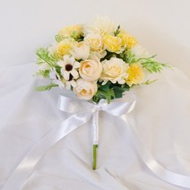 아티제이플라워 셀프웨딩 브라이덜샤워 파스텔 조화 부케 (6 Color) 부토니에 꽃핀 꽃팔찌, 옐로우_부케+부토니에+꽃팔찌