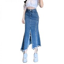 데님 머메이드 스커트 여성 데님스커트 하이웨이스트 라인 슬릿 패치 포켓 피쉬테일
