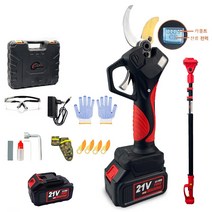 YUON 독일 고급형 대용량 충전식 브러시리스 전동전지 가위 휴대용 21V 풀세트+2.5m 연장장대+전용가방 톡톡365, 60mm직경(공구함+배터리*1+전력량 표시+연장대)