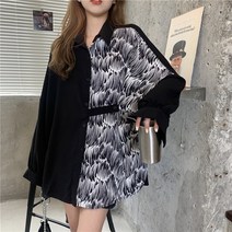 나루니 W04060 아수라셔츠 반반 셔츠 오버핏셔츠 긴팔셔츠 여름 봄 힙합 빈티지 여성셔츠