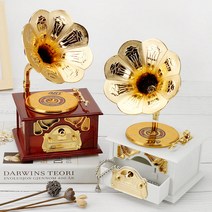 심쿵샵 빈티지 LP판 턴테이블 오르골, (화이트)