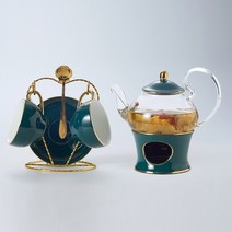JINGHENG 북유럽 스타일 도자기 찻잔 티팟 세트, 그린 × 2세트, 1개