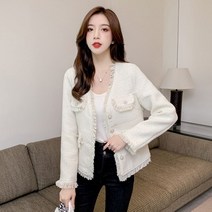 하객룩 여성용 가을 새로운 트위드 재킷 한국 v넥 싱글 브레스트 가디건 술 코트 프렌치 루즈한 작은 향기