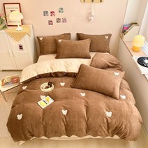 캐릭터 밀크 솜털 4종 세트 아플리케 코랄 솜털 이불 커버 플란넬 침대 시트 커버 3종 세트