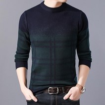 봄 가을 얇은남자니트 중년 라운드 넥 긴팔 스웨터 패션 컬러 매칭 원단 풀오버 셔츠 탑