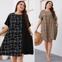 99사이즈 하비 원피스 빅사이즈 냉장고 통통녀 88하객 니트 기하학 무늬 드레스 라운드넥