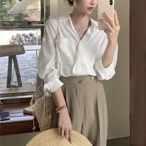 출근룩 데일리룩 여성 루즈핏 오픈카라 v넥 셔츠 블라우스 화이트 레드 블루 블랙 연핑크