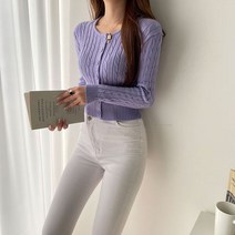라뮤엣 슬림 미니 쁘띠 크롭 라운드 꽈배기 가디건