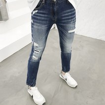 용된다 남자 빅사이즈 워싱 디스트로이드 데님 청바지