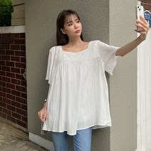 젯로우 스퀘어 자수 블라우스 65619 빅사이즈 여성