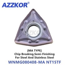WNMG080404-MA 다기능 CNC 선반 공구 인서트 목재 스테인레스 스틸 AZZKOR Peach Carbide Blades 10pcs, 02 WNMG080408-MA NT15TF