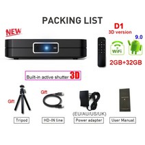 휴대용 프로젝터 자동wzatco d1 dlp 3d 300inch 홈 시네마 지원 풀, 협력사, D1 3D 블랙 9