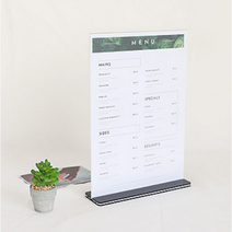 테이블POP 메뉴판스탠드 아크릴케이스 투명 거치대 쇼케이스 가격표 안내문 꽂이 받침대 식당 레스토랑 카페 병원 매장 업소 행사 전시회 학회 세미나 탁상용 상장 인증서 자격증 사무실, 세로형