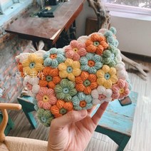 귀도리뜨기 대바늘블랭킷 담요방석 니트실 코바늘미국 목회 스타일 퍼프 꽃 가방 쿠션 가방, 맞춤형 가방 완성 169 예금으로 촬영