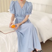 퍼프소매 브이넥 바스락 꽃쉬폰 곱창밴드세트 랩원피스