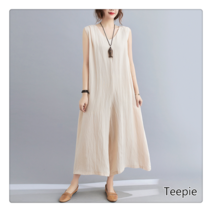 티피/Teepie 여성 빅사이즈 브이넥 와이드 민소매 캐주얼 점프슈트