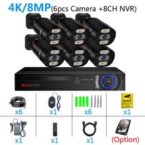 가정용cctv 스마트폰cctv 4보안 카메라 시스템 울트라 8 키트 금속 거리 방수 오디오 컬러 나이트 비전 감, 03 8CH NVR 6 CAMERA_01 없음