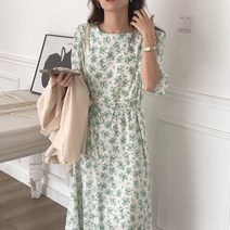 타니즈 플라워 린넨 롱 반팔 원피스