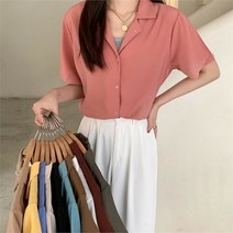 오노마 오노마 ONM 여자 여름 크롭 쉬폰 반팔 무지 셔츠 기본 블라우스 (9440890)