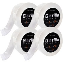 12M(3Mx4개) 접착흔적 없는 고릴라 클리어겔 실리콘 방수 양면테이프 대용량, 두께2mm x 폭50mm x 총길이12M(3Mx4개), 4개