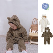 신생아 아기 겨울 뽀글이 곰돌이 방한우주복 아기방한복
