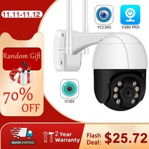 방범카메라 CCTV 감시 보안 3MP PTZ 와이파이 IP 야외 4X 디지털 줌 AI 인간 감지 무선 ONVIF 오디오 ICSEEYCC365, Ycc365 64G 카드 추가, 미국 플러그