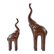 2x 현대 코끼리 동상 인형 엄마와 코끼리 장식품 조각 거실 침실 탁상 선반 홈 인테리어, 갈색
