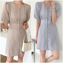 여름 반팔 결혼식 하객 퍼프 소매 벌룬 핀턱 미니원피스 6월하객룩 3종9컬러