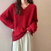SJW 봄가을 브이넥 니트 무지 긴팔 풀오버 스웨터 여성상의 베이직 빅사이즈 4가지 컬러