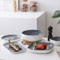 홈앤씨 세련된 그릇 접시 밥공기 세트, 사각접시(대), 그레이