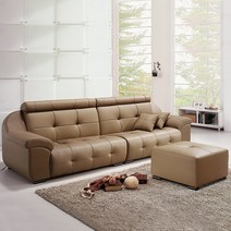 [보루네오] 엘리브 오딜레 이탈리아산 라텍스 천연가죽 4인용소파+일반스툴 sk055, 카푸치노