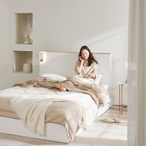 퍼니츠 루체 편백나무 LED 조명 4단 수납 퀸 침대 평상형 서랍형 침대프레임 Q, 루체 4단서랍 Q침대+본넬 스프링 매트리스 Q