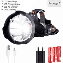 슈퍼 밝은 LED 전조 등 헤드 라이트 USB 충전식 슈퍼 밝은 LED Hardhat 빛 하드 모자 헤드 램프 강력한 사, 03 Package C