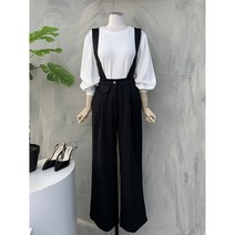 [행복여] 캐시 끈 조절 핀턱 와이드 멜빵 슬랙스 점프슈트