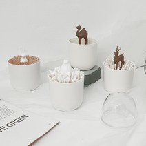 ver.2 귀여운 동물 디자인 화장솜 면봉 이쑤시개 투명 케이스 보관함 통 화장대 정리, 곰
