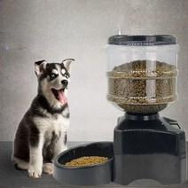 자동 배식기 애견 배식 급식기 강아지 사료 자율 배식, 검정색-피더+3.5L식수대(배터리O)