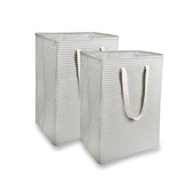Laundry Hamper 96L 엑스트라 라지 접이식 세탁 바구니 핸들 포함 탈착식 막대 4개 방수 폴리에스터 리넨 접이식 욕실 옷 장난감용 침실 보관 바구니, 2, Gray/White Striped